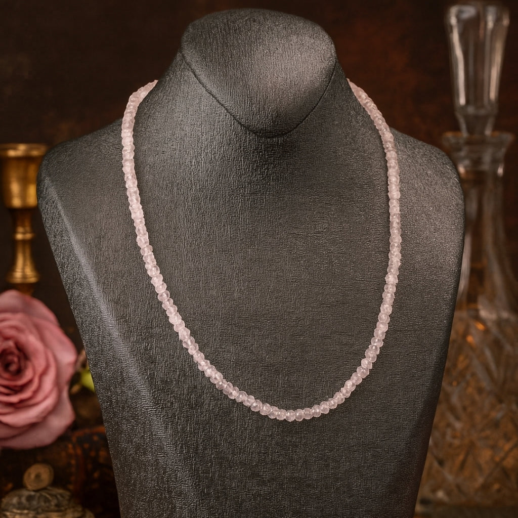 Natural Rose Quartz 3–5 mm Faceted | 925 Silver Clasp | 44 cm + 6 cm Extension