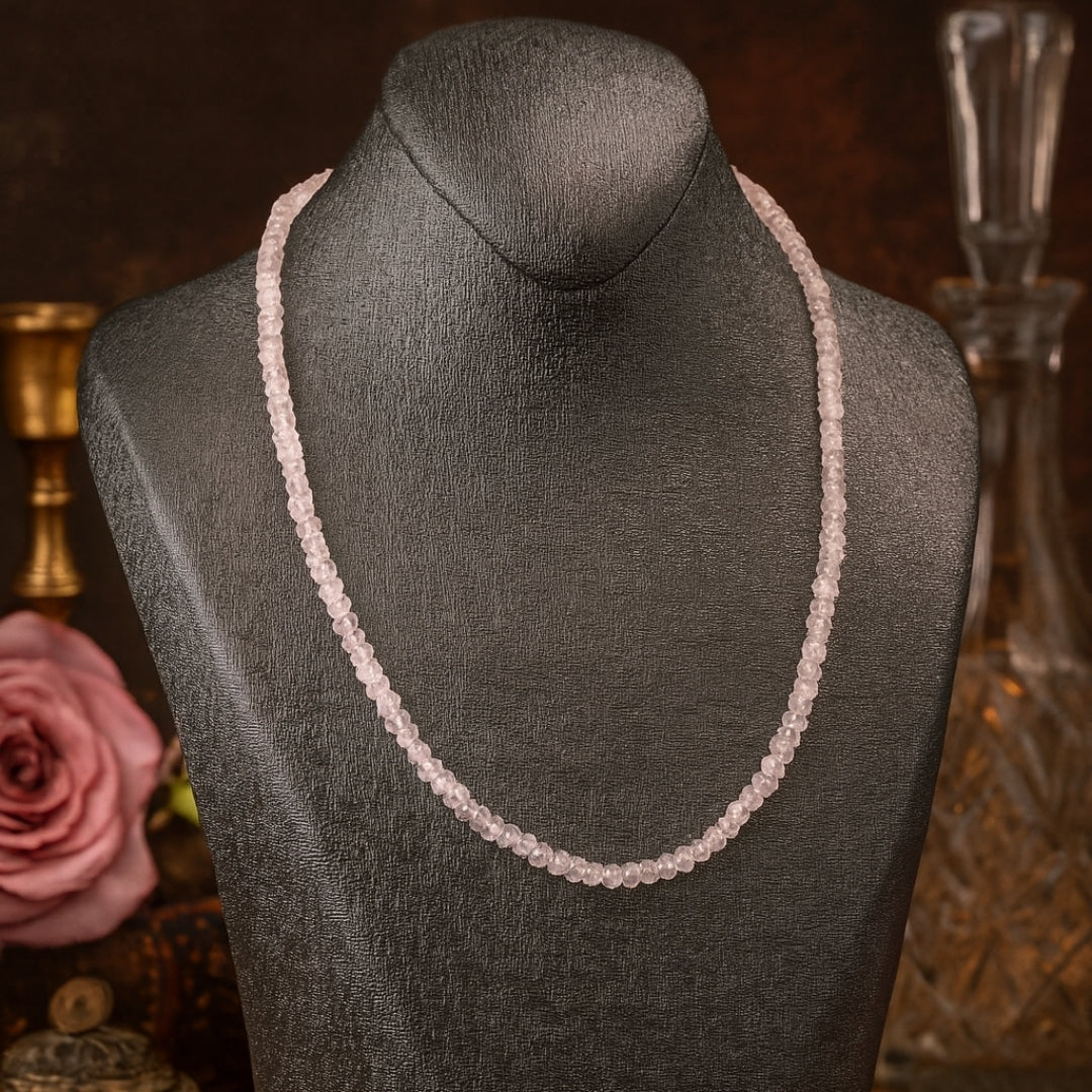 Natural Rose Quartz 3–5 mm Faceted | 925 Silver Clasp | 44 cm + 6 cm Extension