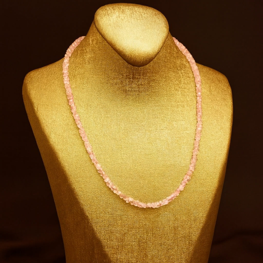 Natural Rose Quartz 3–5 mm Faceted | 925 Silver Clasp | 44 cm + 6 cm Extension