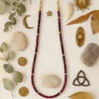 Ruby Cube Necklace | 4mm Natural Ruby Beads | Gold-Plated Accents