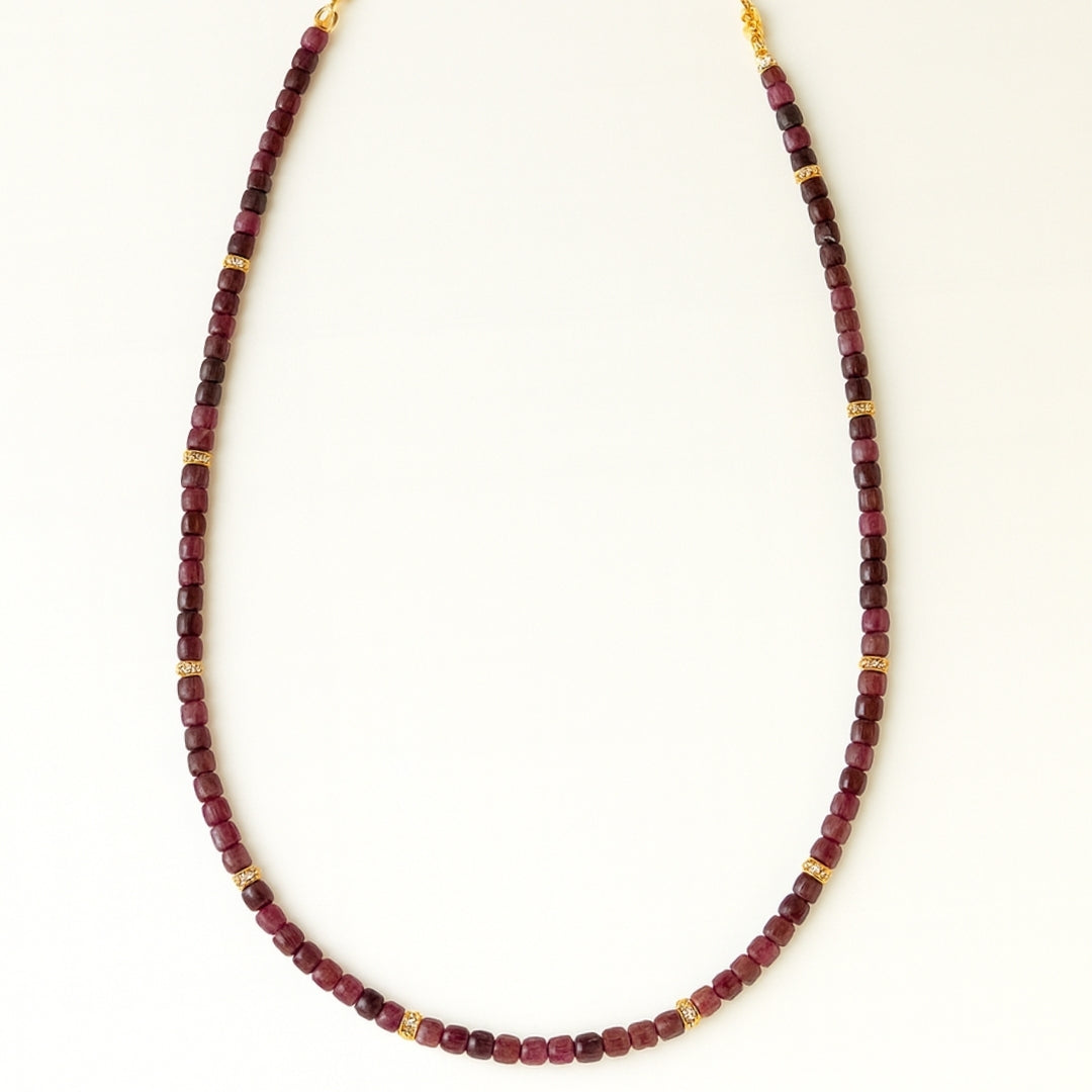 Ruby Cube Necklace | 4mm Natural Ruby Beads Necklace | Gold Plated Accents | Handmade Gemstone Jewelry Gift for Her