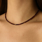 Ruby Cube Necklace | 4mm Natural Ruby Beads | Gold-Plated Accents