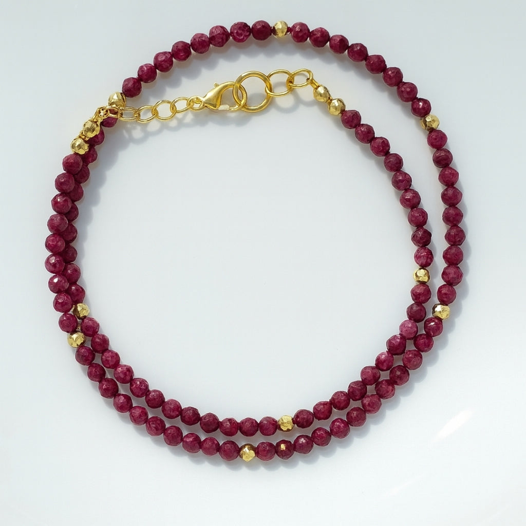 Ruby Necklace Faceted 4mm Gemstone Jewelry | Red Crystal Gift for Her