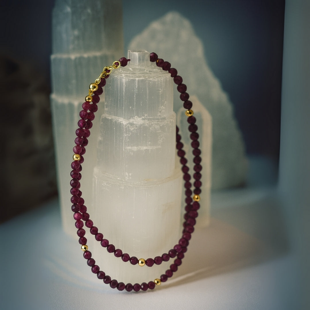 Ruby Necklace Faceted 4mm Gemstone Jewelry | Red Crystal Gift for Her