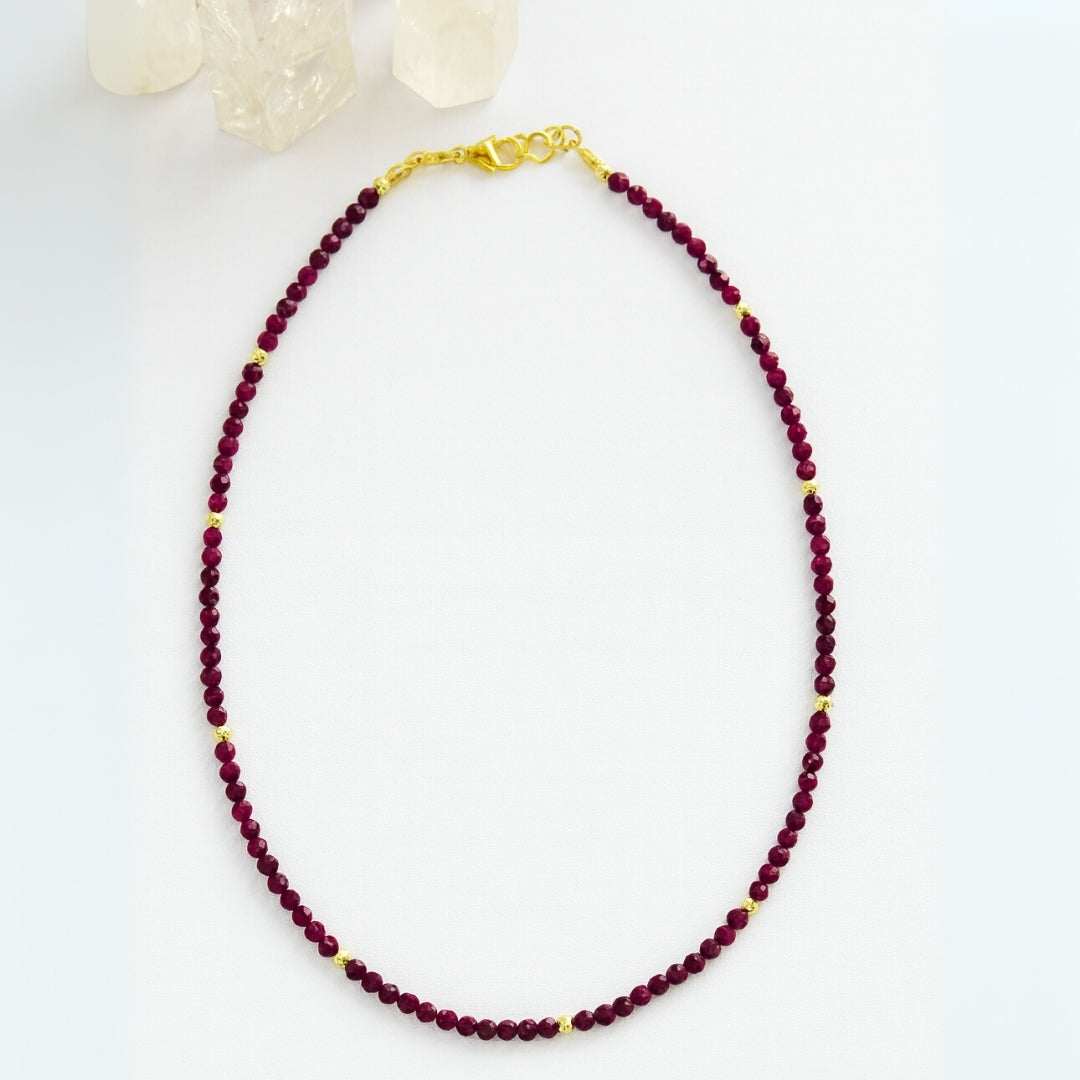 Ruby Necklace Faceted 4mm Gemstone Jewelry | Red Crystal Gift for Her