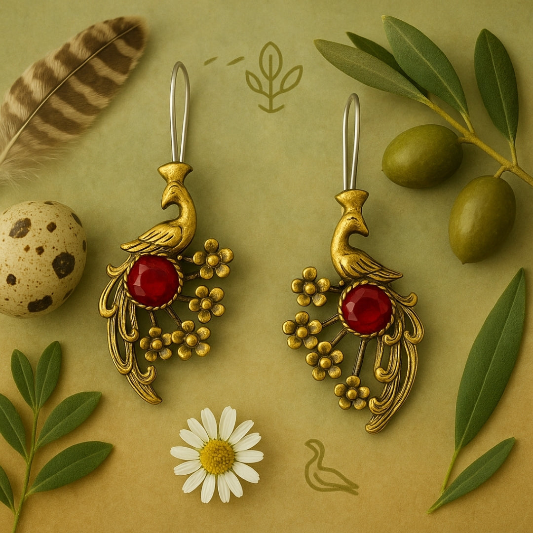 Ruby Peacock Earrings | Solid Sterling Silver Mystic Jewelry | Juno’s Phoenix Ruby | Legend of the Phoenix Rebirth | Spiritual Gift for Her