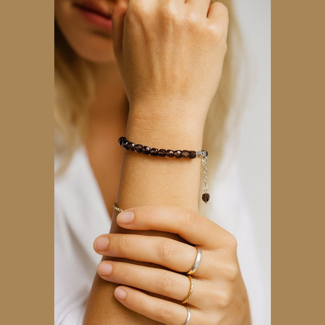 Smoky Quartz Cube Bracelet | 925 Silver