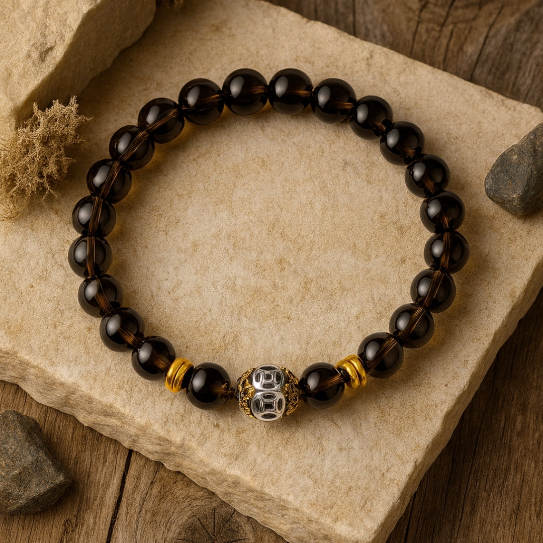 Smoky Quartz Bracelet 8mm with Hematite