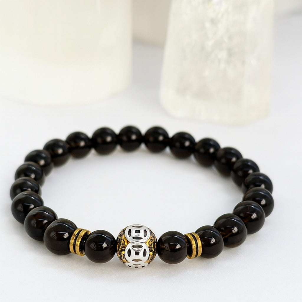 Smoky Quartz Bracelet 8mm with Hematite