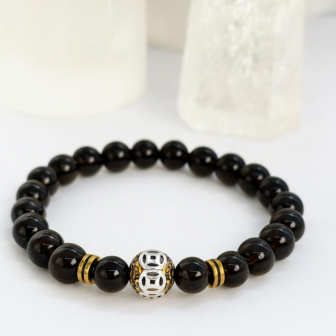 Smoky Quartz Bracelet 8mm with Hematite
