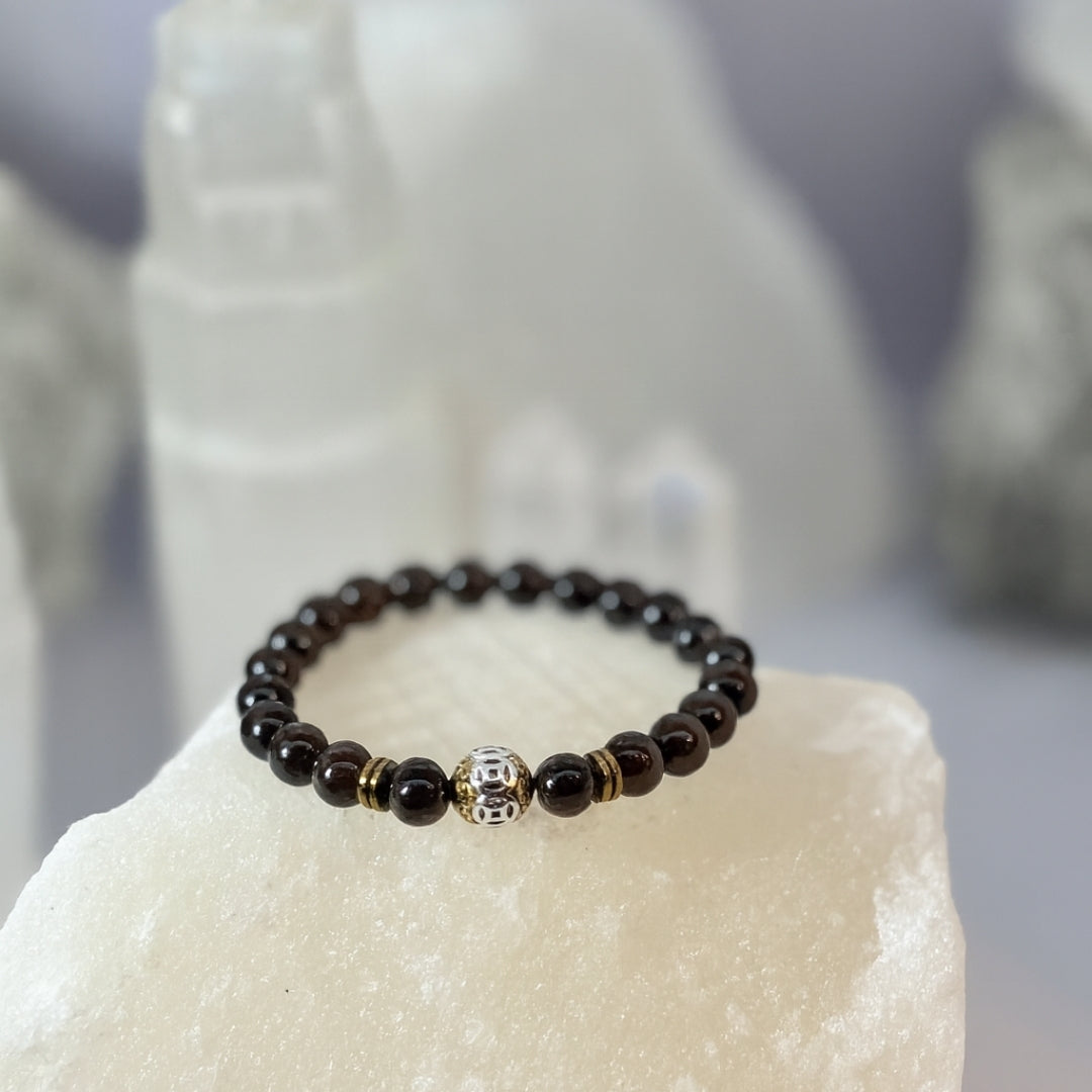 Smoky Quartz Bracelet 8mm with Hematite