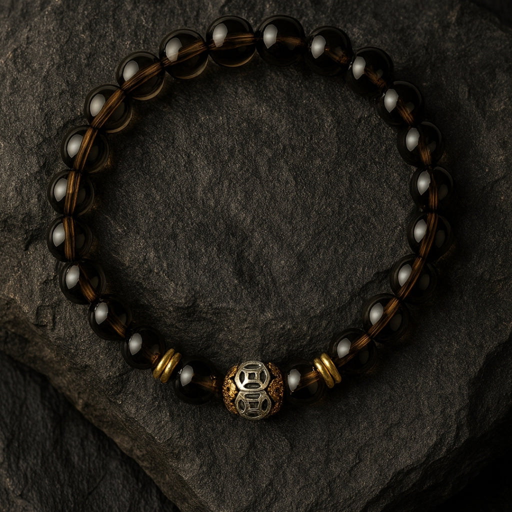 Smoky Quartz Bracelet 8mm with Hematite