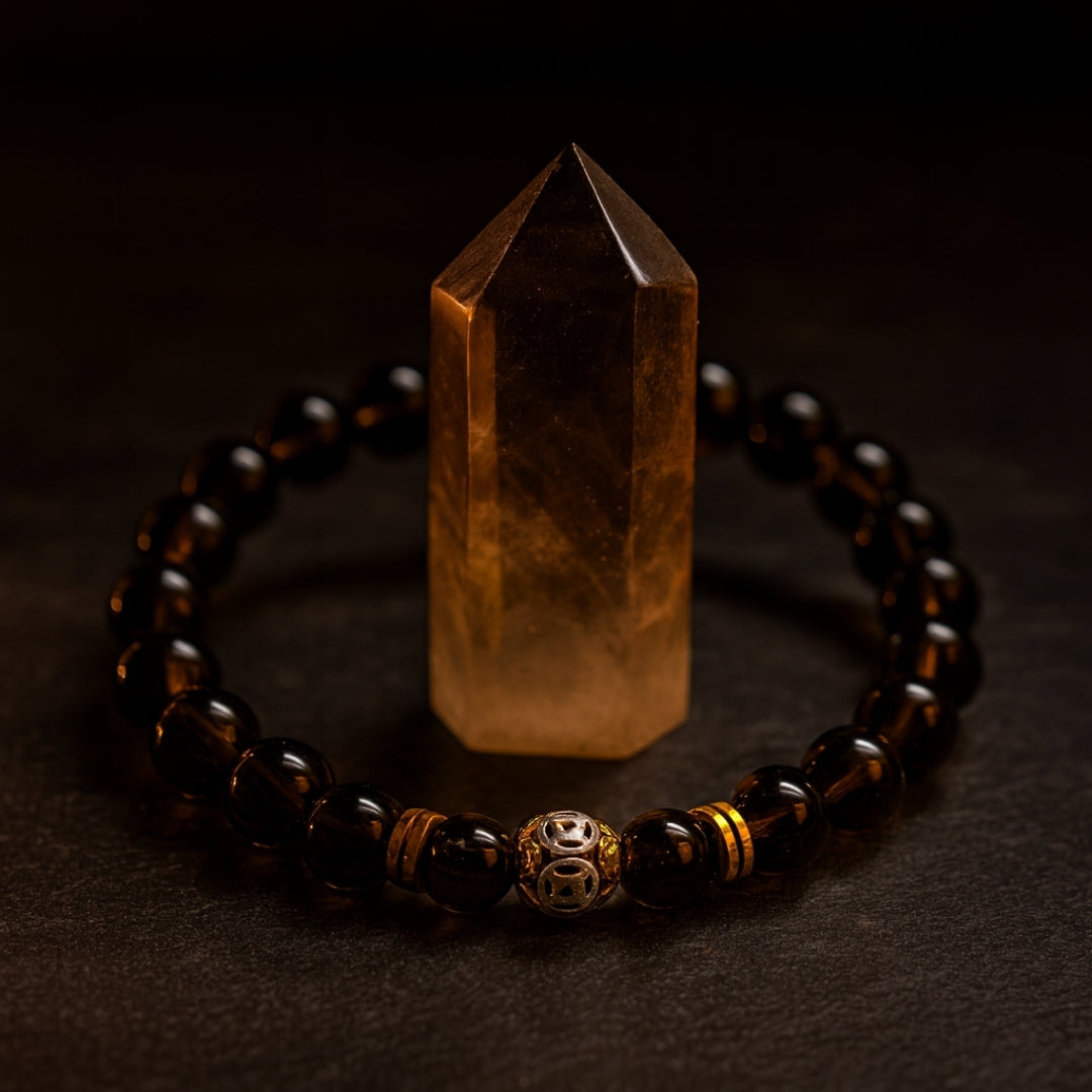 Smoky Quartz Bracelet 8mm with Hematite