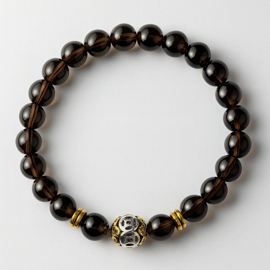 Smoky Quartz Bracelet 8mm with Hematite