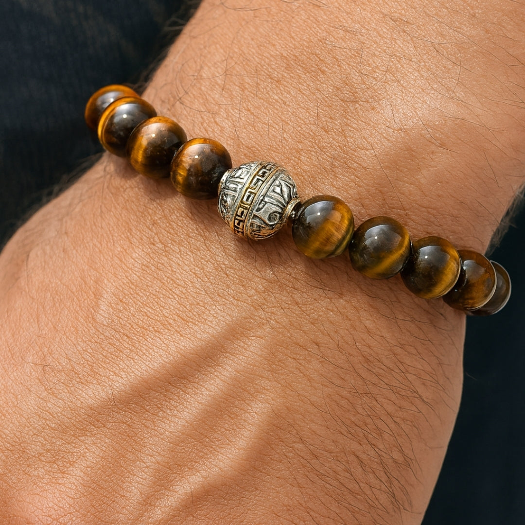 Tiger Eye Crystal Bracelet 10mm Round Protection Courage Solar Energy Strength Alquimist Seal Edition Talisman Handmade Gift for Him