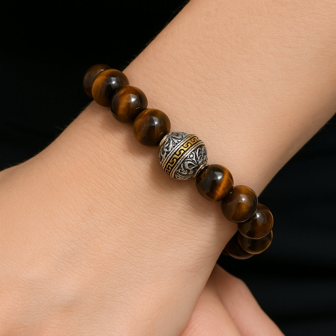 Tiger Eye Crystal Bracelet 10mm Round Protection Courage Solar Energy Strength Alquimist Seal Edition Talisman Handmade Gift for Him