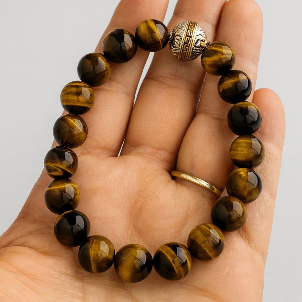 Tiger Eye Crystal Bracelet 10mm Round Protection Courage Solar Energy Strength Alquimist Seal Edition Talisman Handmade Gift for Him