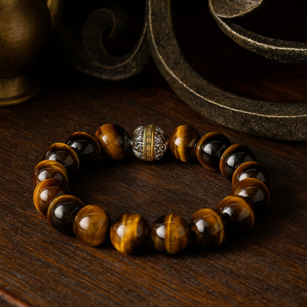 Tiger Eye Crystal Bracelet 10mm Round Protection Courage Solar Energy Strength Alquimist Seal Edition Talisman Handmade Gift for Him