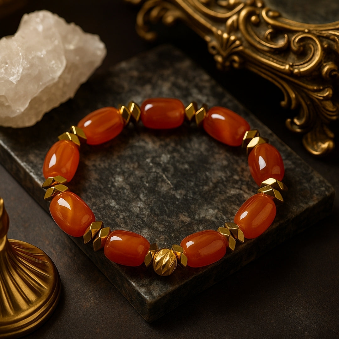 Luxurious Gold Hematite Bracelet accents elevate this beaded design. A chic, Stackable Bracelet that adds a touch of modern luxury to any wrist stack.