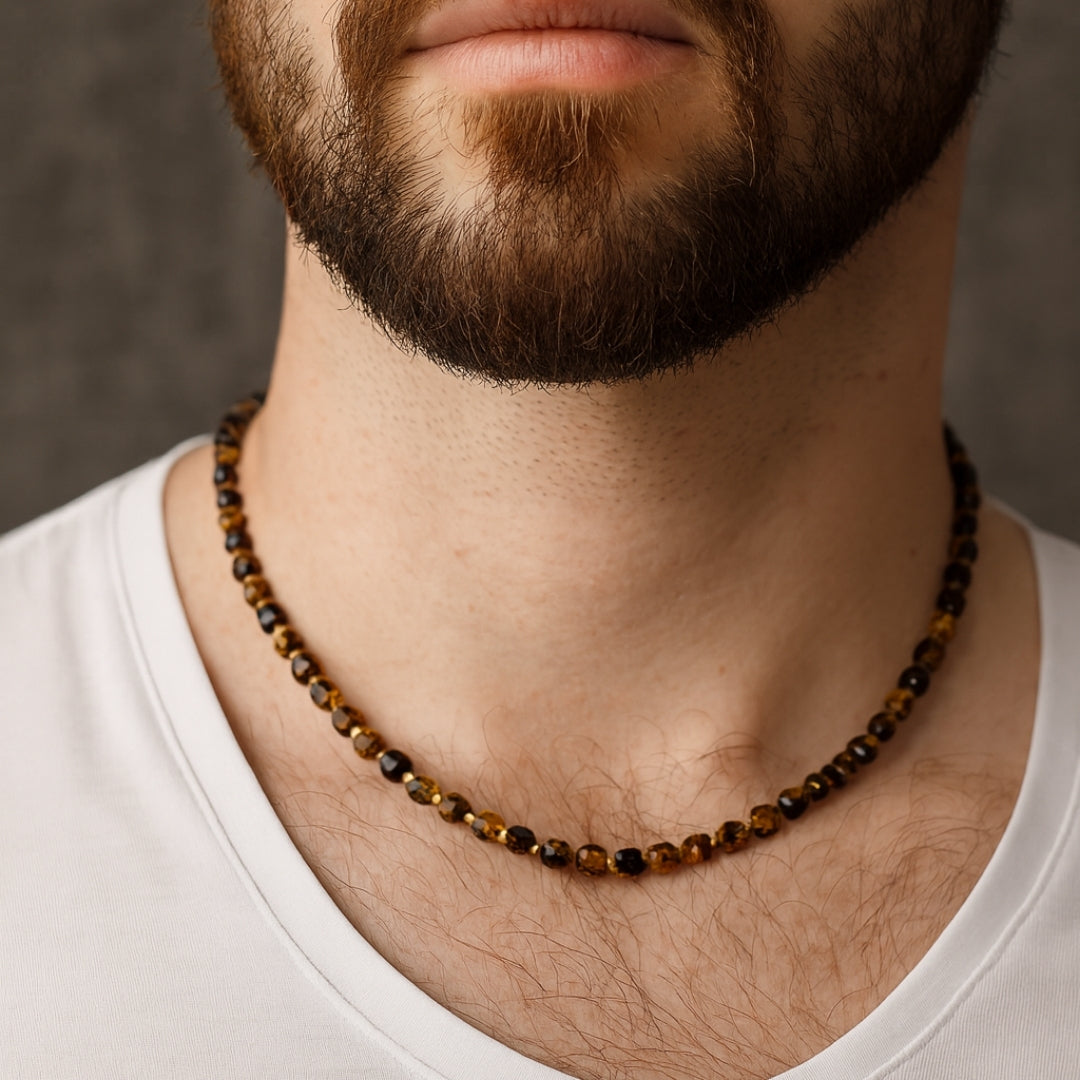 Tiger Eye Cube Necklace Confidence Focus Grounding Protection Energy Balance Solar Plexus Talisman Handmade Gift for Him Her