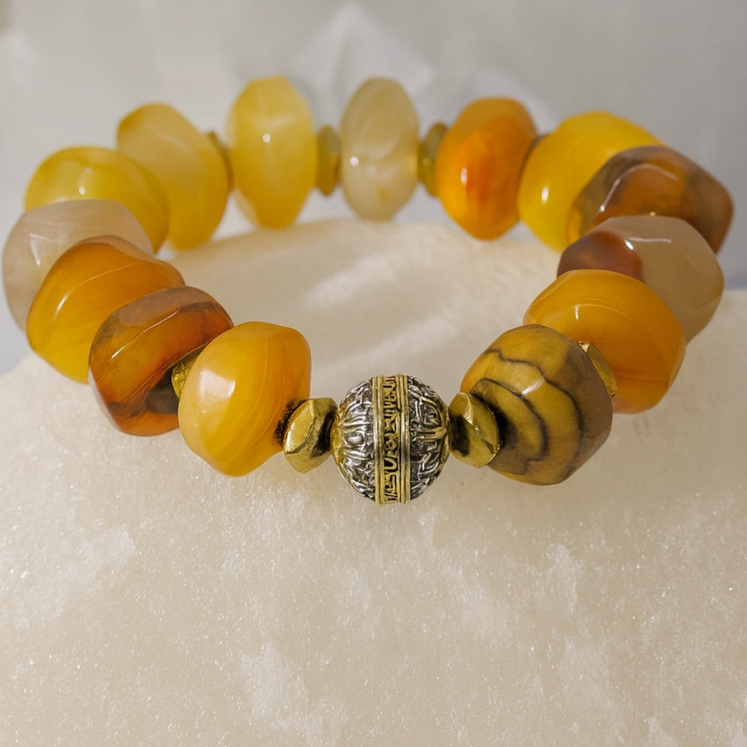 Opal 12mm Rondelle Bracelet | Yellow Opal Crystal Jewelry | Gift for Her