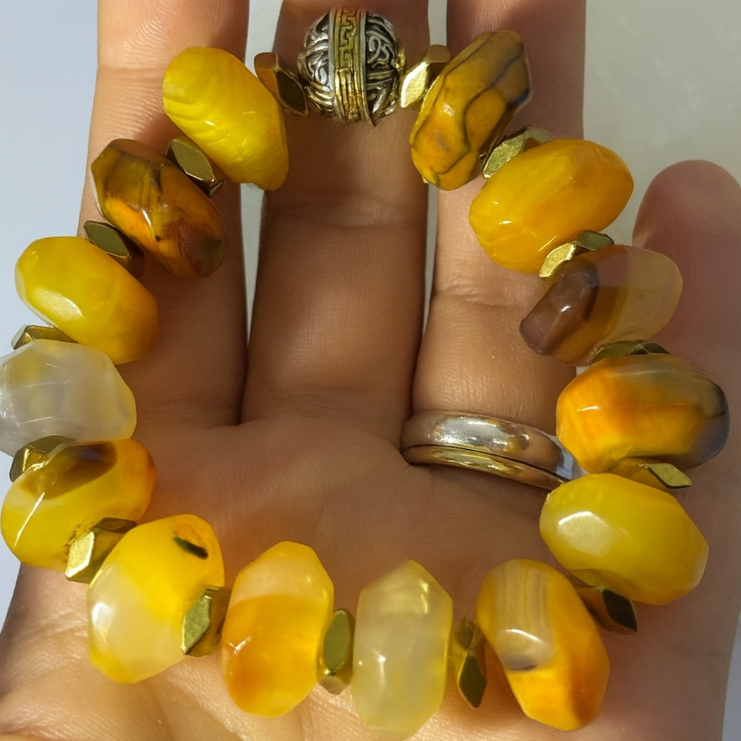 Opal 12mm Rondelle Bracelet | Yellow Opal Crystal Jewelry | Gift for Her