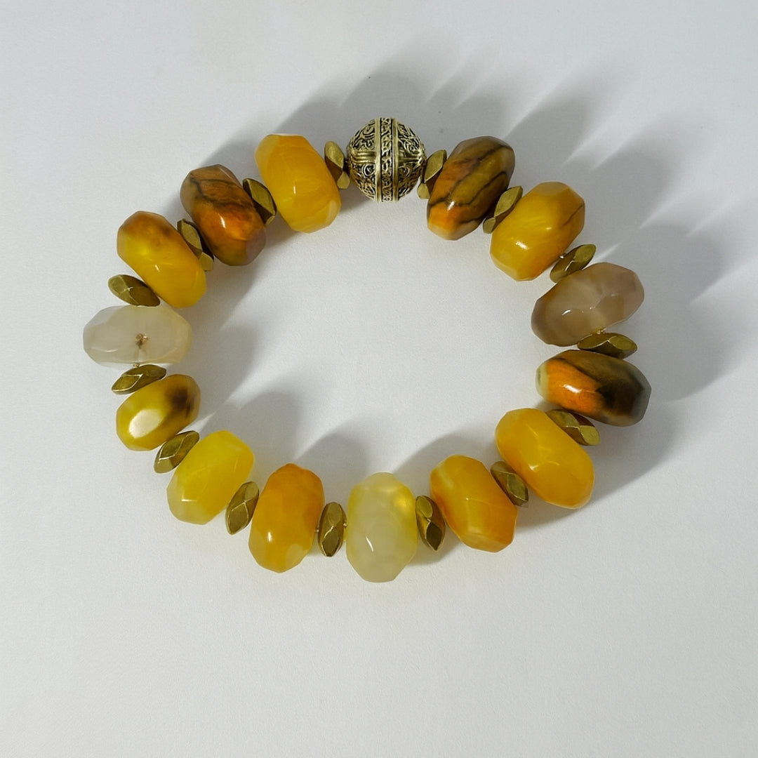 Opal 12mm Rondelle Bracelet | Yellow Opal Crystal Jewelry | Gift for Her