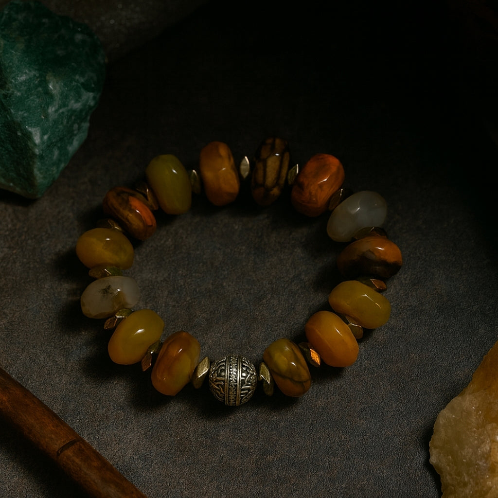 Opal 12mm Rondelle Bracelet | Yellow Opal Crystal Jewelry | Gift for Her