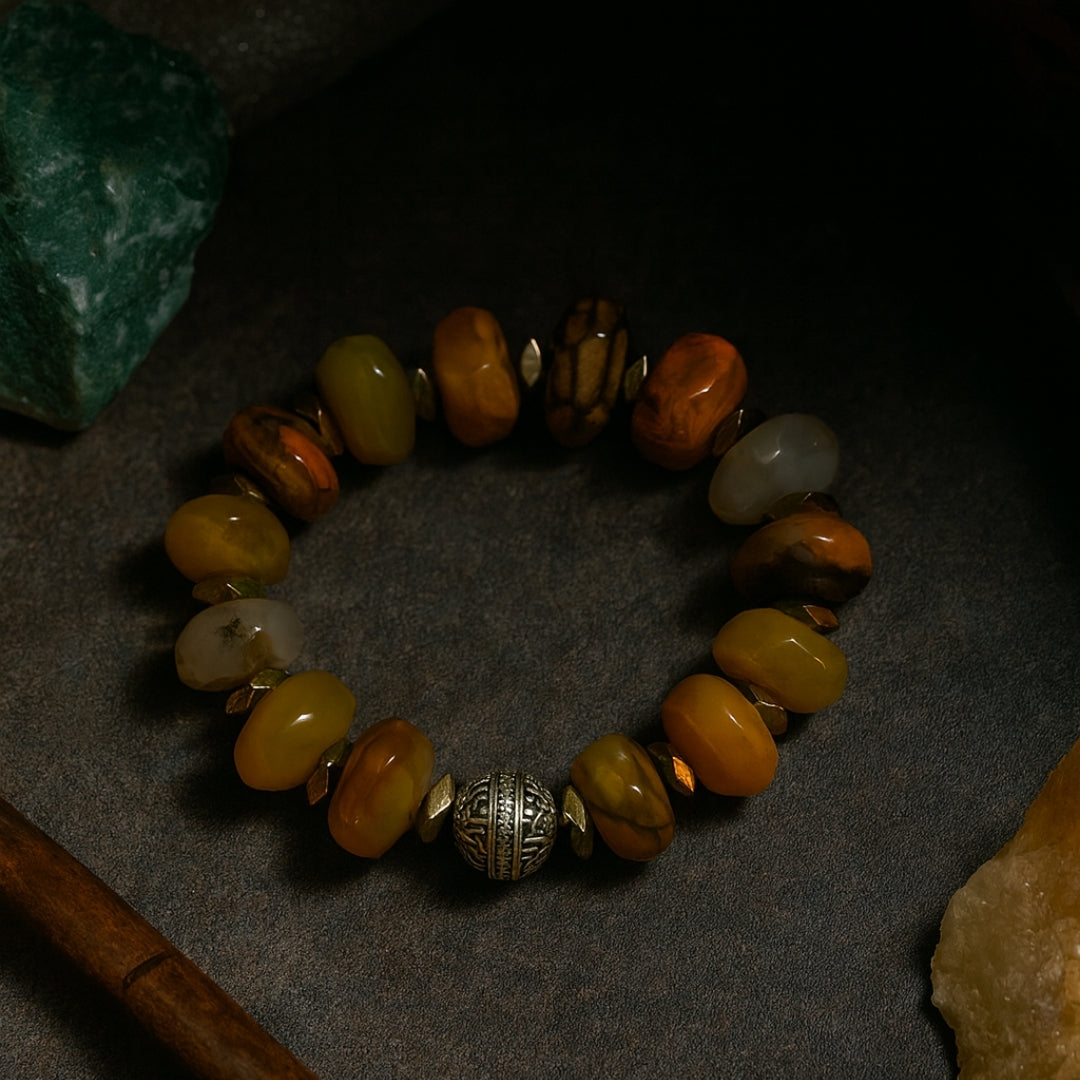 Opal 12mm Rondelle Bracelet | Yellow Opal Crystal Jewelry | Gift for Her