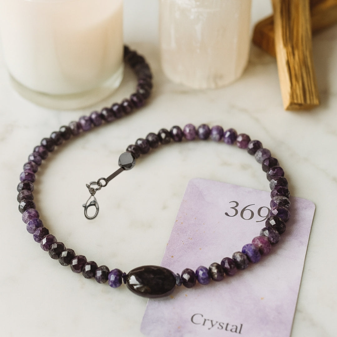 Rare Sugilite & Smoky Quartz Necklace