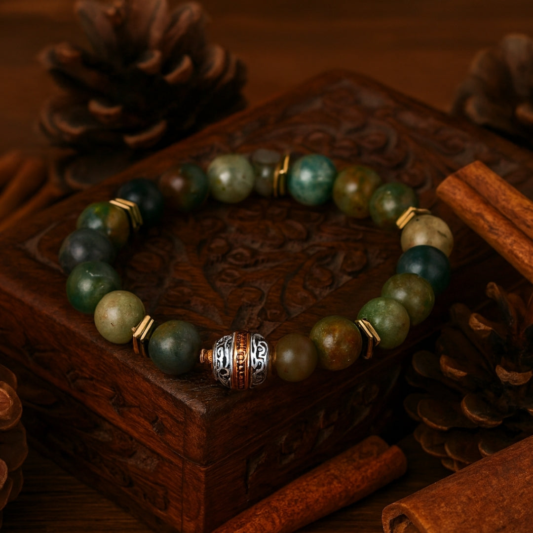 Moss Agate Hematite 10 mm | Druid’s Secret | Ancient Roots Collection