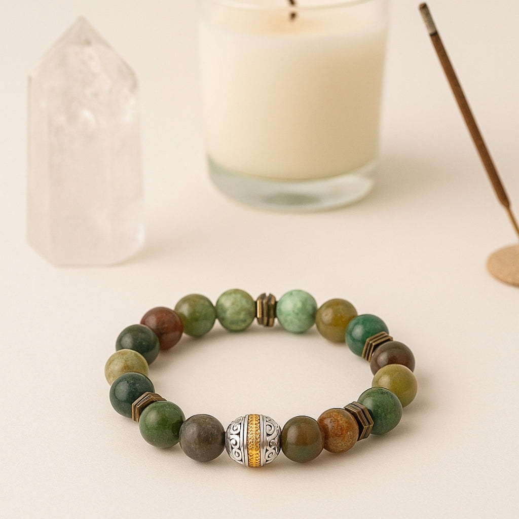 Moss Agate Hematite 10 mm | Druid’s Secret | Ancient Roots Collection