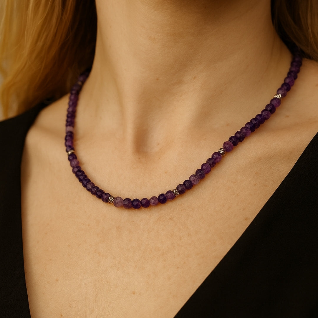 Amethyst Necklace 6 mm Faceted Rondelle
