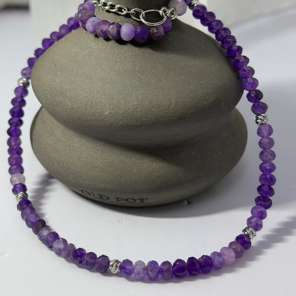 Amethyst Necklace 6 mm Faceted Rondelle