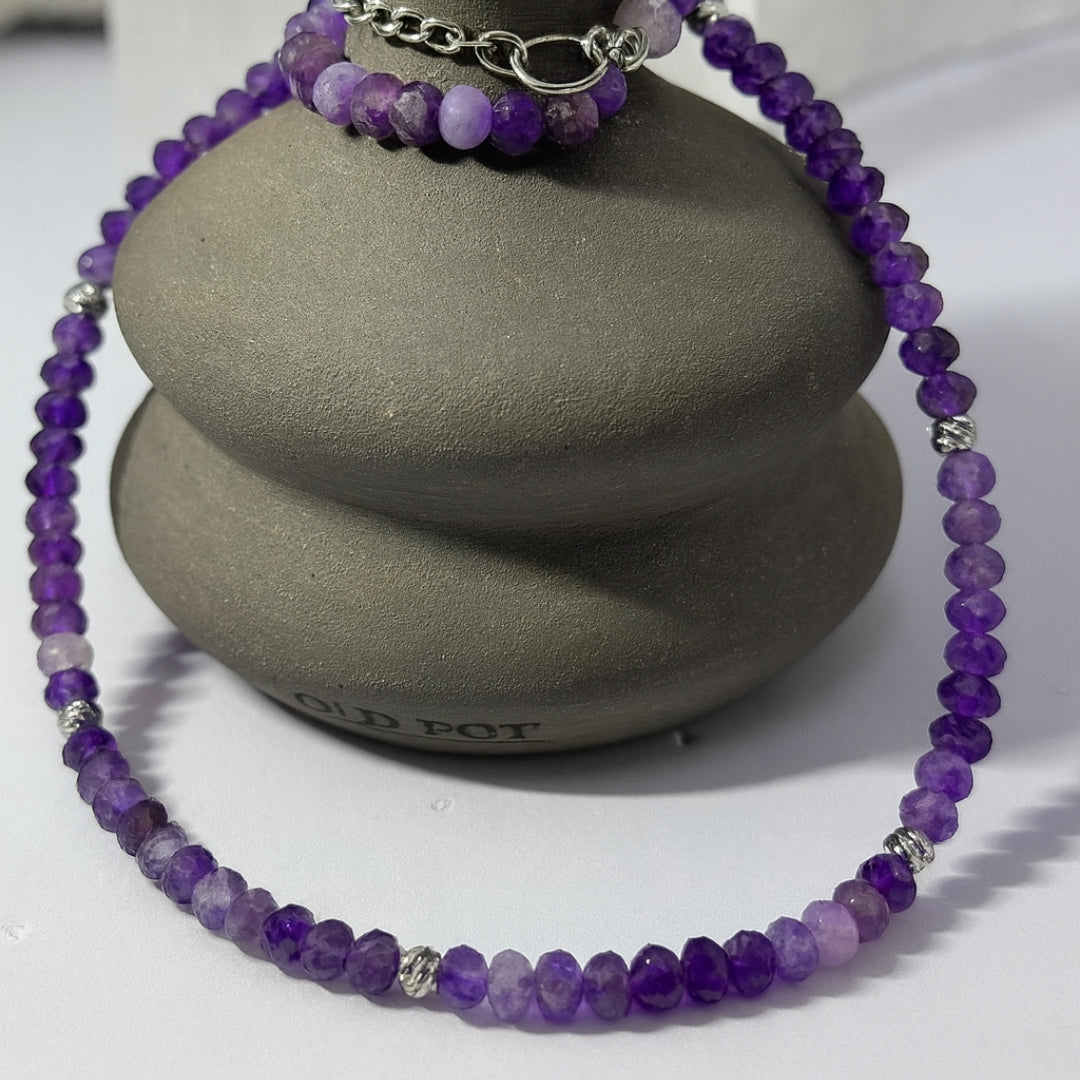 Amethyst Necklace 6 mm Faceted Rondelle