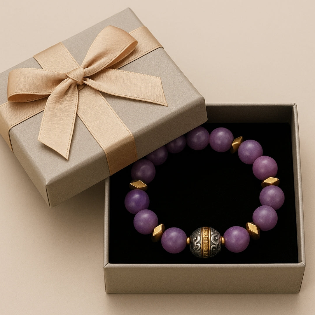 Lepidolite Bracelet 10 mm | Healing Crystal Jewelry for Serenity, Balance, Wrinkle Healing & Youth | Aurum Lyris Collection|Nivalis Talisman