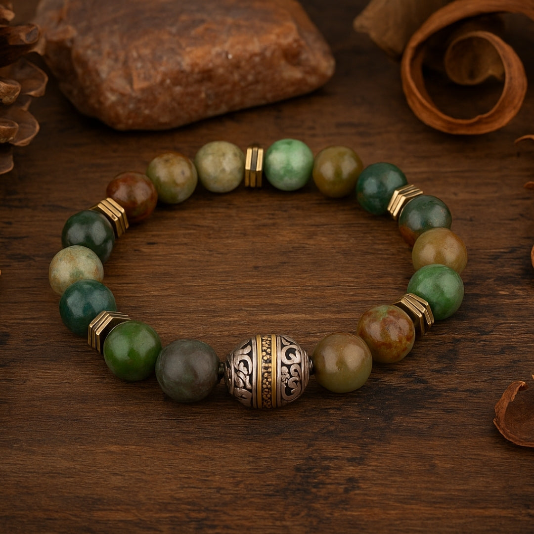 Moss Agate Hematite 10 mm | Druid’s Secret | Ancient Roots Collection