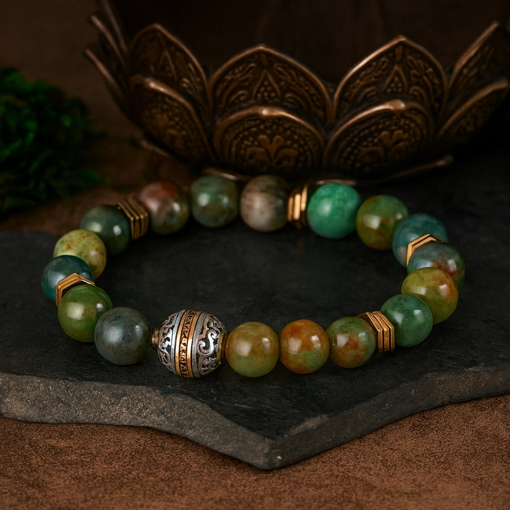 Moss Agate Hematite 10 mm | Druid’s Secret | Ancient Roots Collection