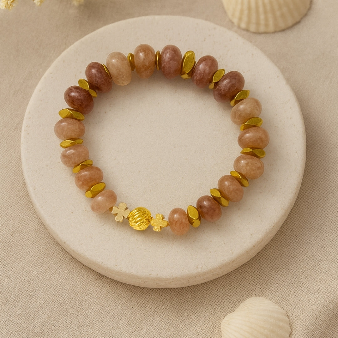 Strawberry Quartz Bracelet 10mm Rondelle with Hematite | Prana Vitae Collection