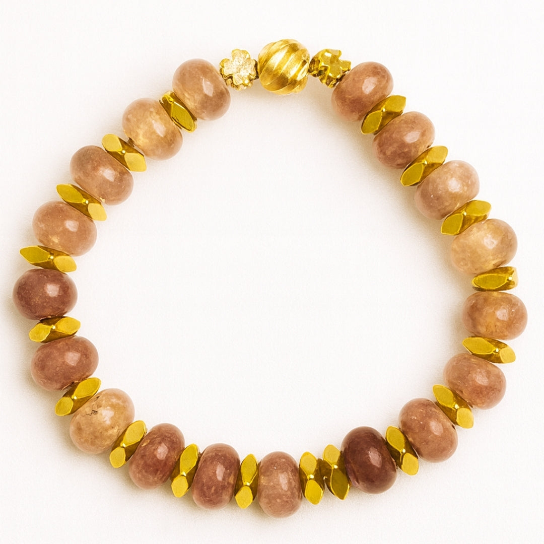 Strawberry Quartz Bracelet 10mm Rondelle with Hematite | Prana Vitae Collection