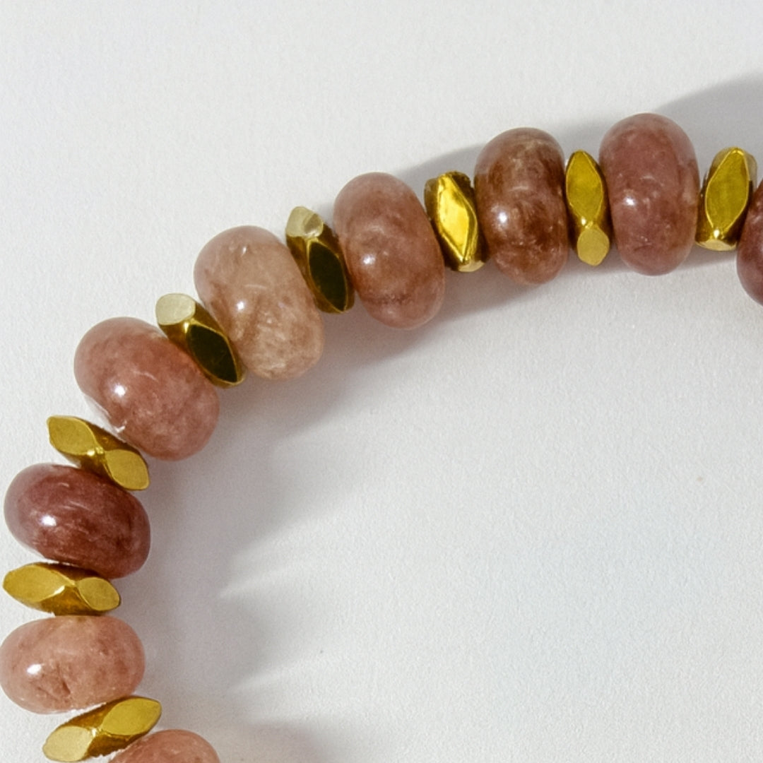 Strawberry Quartz Bracelet 10mm Rondelle with Hematite | Prana Vitae Collection