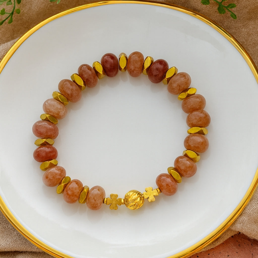 Strawberry Quartz Bracelet 10mm Rondelle with Hematite | Prana Vitae Collection