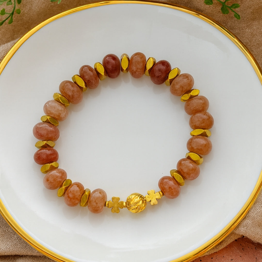 Strawberry Quartz Bracelet 10mm Rondelle with Hematite | Prana Vitae Collection