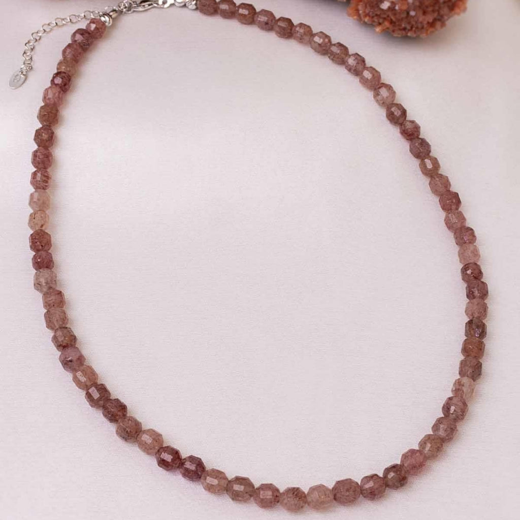 Strawberry Quartz Necklace | 925 Silver | New Beginnings Crystal | Rare Polygon Cut Gemstone
