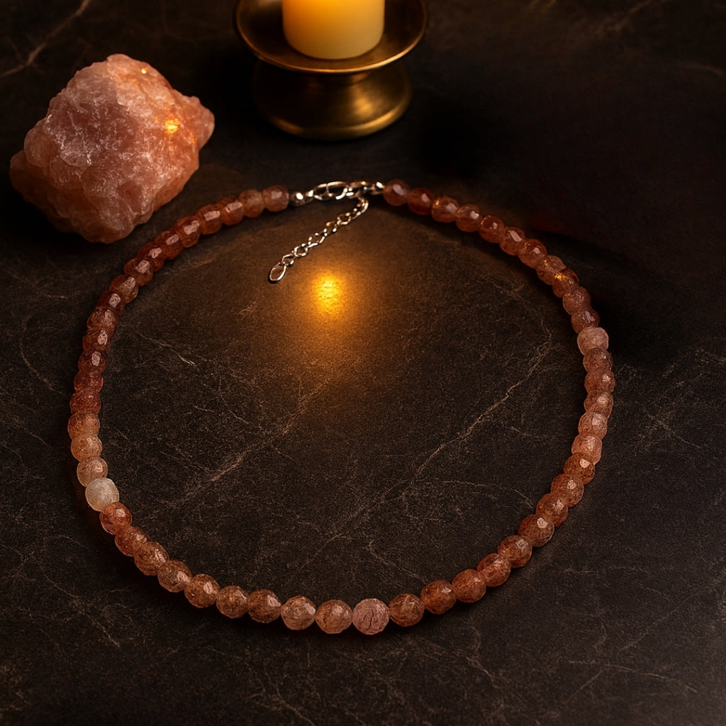 Strawberry Quartz Necklace | 925 Silver | New Beginnings Crystal | Rare Polygon Cut Gemstone