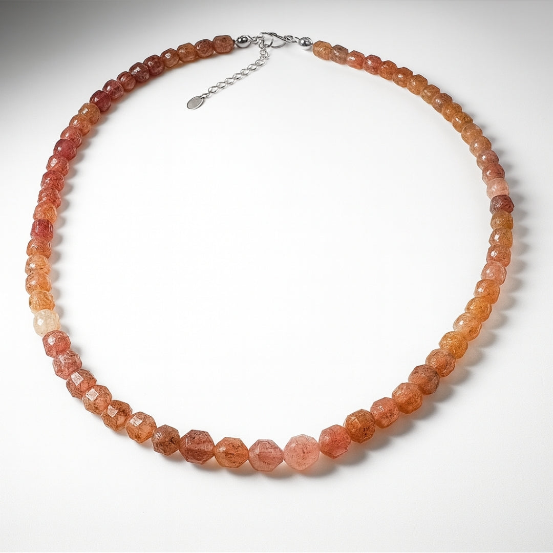 Strawberry Quartz Necklace | 925 Silver | New Beginnings Crystal | Rare Polygon Cut Gemstone