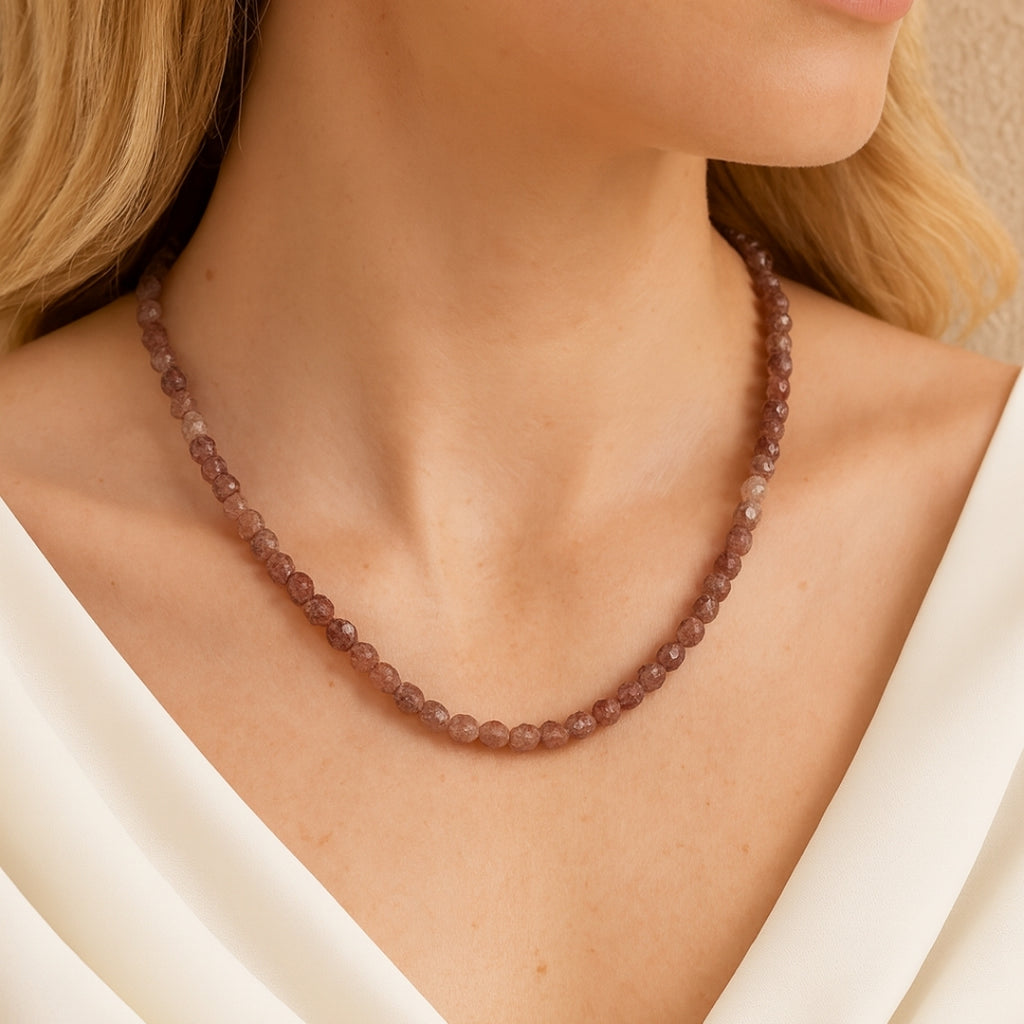 Strawberry Quartz Necklace | 925 Silver | New Beginnings Crystal | Rare Polygon Cut Gemstone