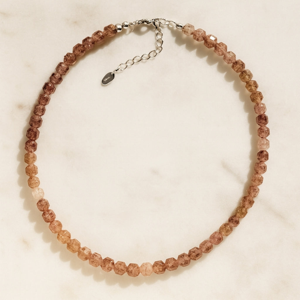 Strawberry Quartz Necklace | 925 Silver | New Beginnings Crystal | Rare Polygon Cut Gemstone
