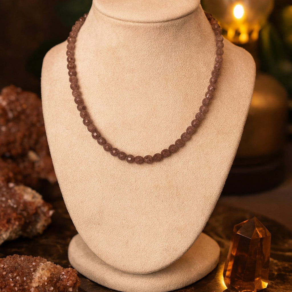 Strawberry Quartz Necklace | 925 Silver | New Beginnings Crystal | Rare Polygon Cut Gemstone