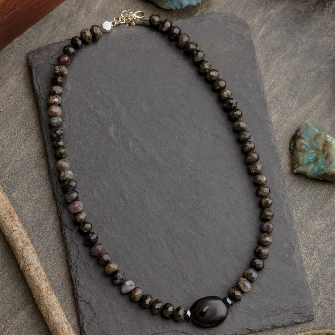 Rare Sugilite & Smoky Quartz Necklace